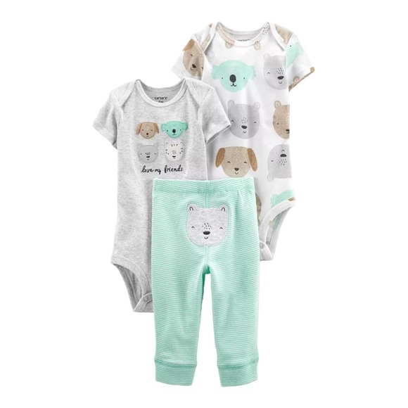 Carters Baby boy Size 12 Months 3 pc Dogs Bear Outfit Set Pants Bodysuit NWT - Picture 3 of 9